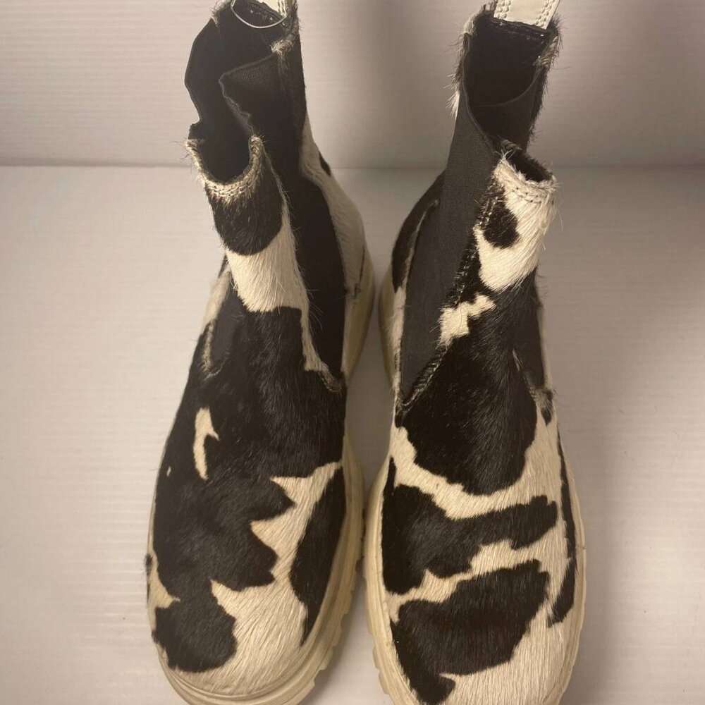 Black and White Cowhair Ankle Booties - Chunky Sole - Picture 8 of 12
